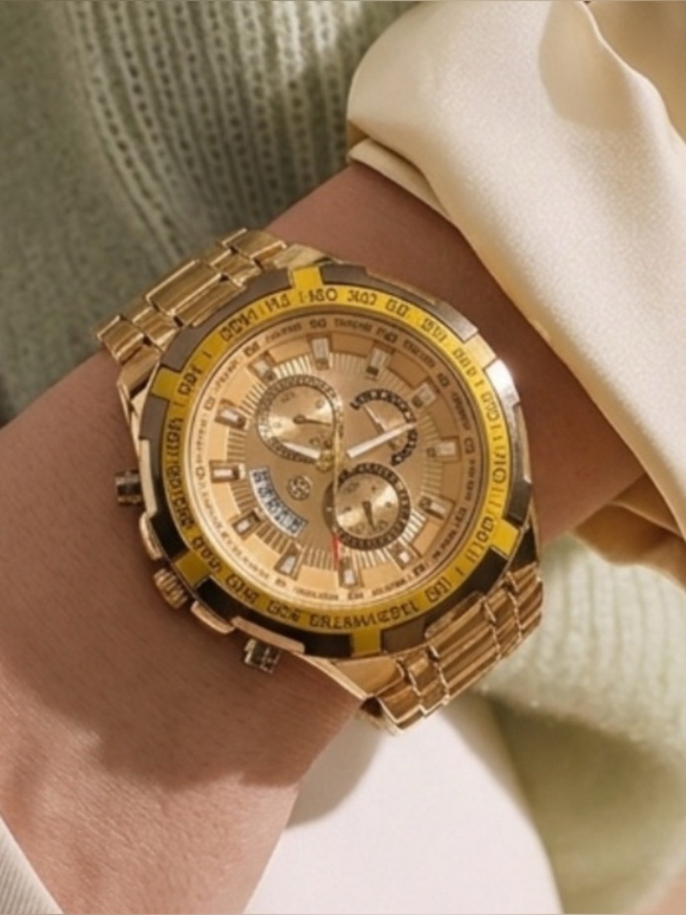 AJ Sports Master Men's Gold-Tone
Watch - Yellow Dial | Water
Resistant